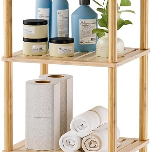 Bamboo Bathroom Shelf, 4-Tier Bathroom Storage Shelf, Multifunctional Storage Rack for Living Room Bedroom Kitchen, Space Saver