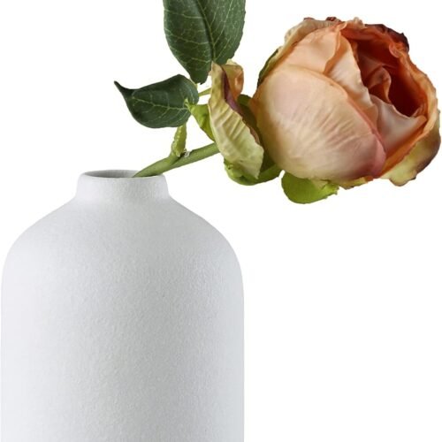 White Ceramic Vases - Simple Vase for Flowers Plants, Modern Vase, Flowers Vases for Home Decor, Small vases for Flowers, Living Room Decor and Various Festive Vases As Gifts for Others. (White)