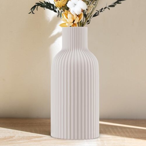 Vase, White Ceramic Vase, Flower Vase, Minimalist Modern Home Decor, Matte Finish Pampas Grass Vase for Table, Fireplace, Shelf, Mantel, Entryway and Centerpieces