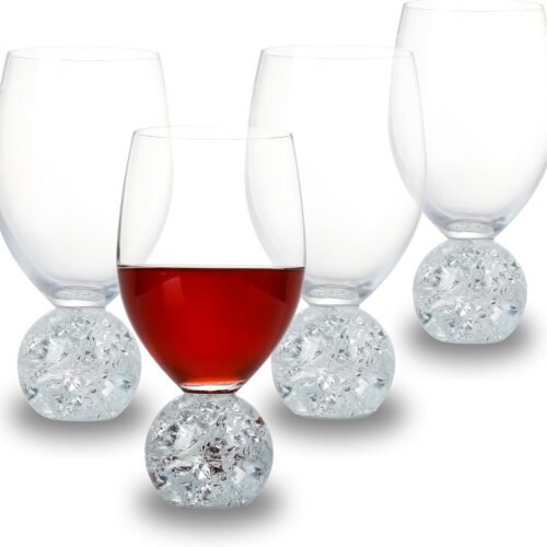 Red Wine Glasses Set of 4-16 oz Lead-Free Crystal Wine Glasses - Crystal Ball Base- Wedding, Wine Tasting, Anniversary, Party, Gift - Clear, Reuseable Glassware