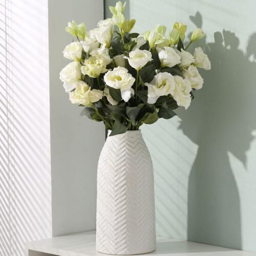 White Vase for Flowers Ceramic Vase for Decor, Modern Decorative Tall Vases for Your Kitchen/Office/Living Room/Bookshelf/Mantel - White Texture(Medium