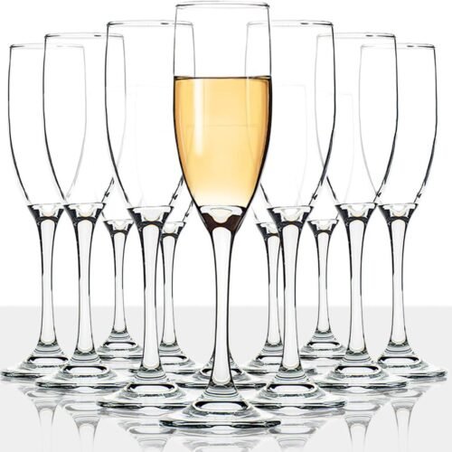 Classic Champagne Flutes, Set of 12, 6 Oz Premium Stemmed Champagne Glasses, Sparkling Wine Glass, Crystal Clear