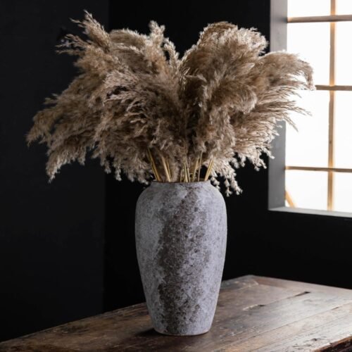 Rustic Distressed Large Ceramic Vase, Terracotta Pottery Tall Decorative Vases, Concrete Vases Clay Stone Antique Farmhouse Big Vase for Home Decor (7 in X 11.8 in)