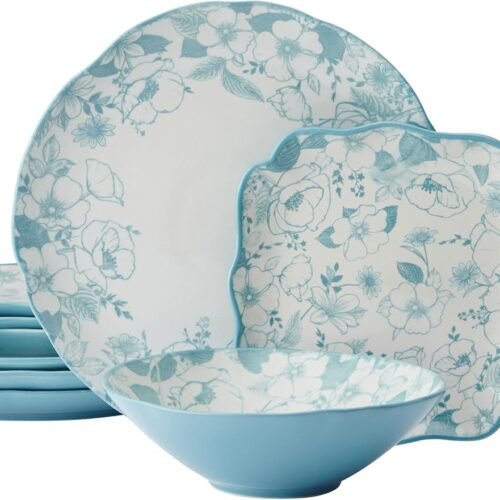 12 Piece Plate Bowl Dinnerware Set, Blue