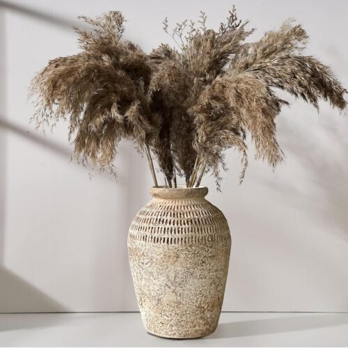 Rustic Ceramic Farmhouse Decor Large Vase - 8.85" Hydroponic Vase White Farmhouse Vases Boho Vase Terra Cotta Pottery Vase for Home Decor, Living Room Decoration, Entryway Decor, Mantel Decorative