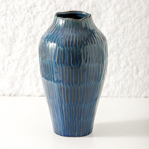 Blue Ceramic Vase for Home Decor,11.6 Inch Flower Vase,Decorative Vases for Pampas Grass,Modern Art Texture Vases for Home Entryway Living Room Dining Table Farmhouse Office Decor-Blue