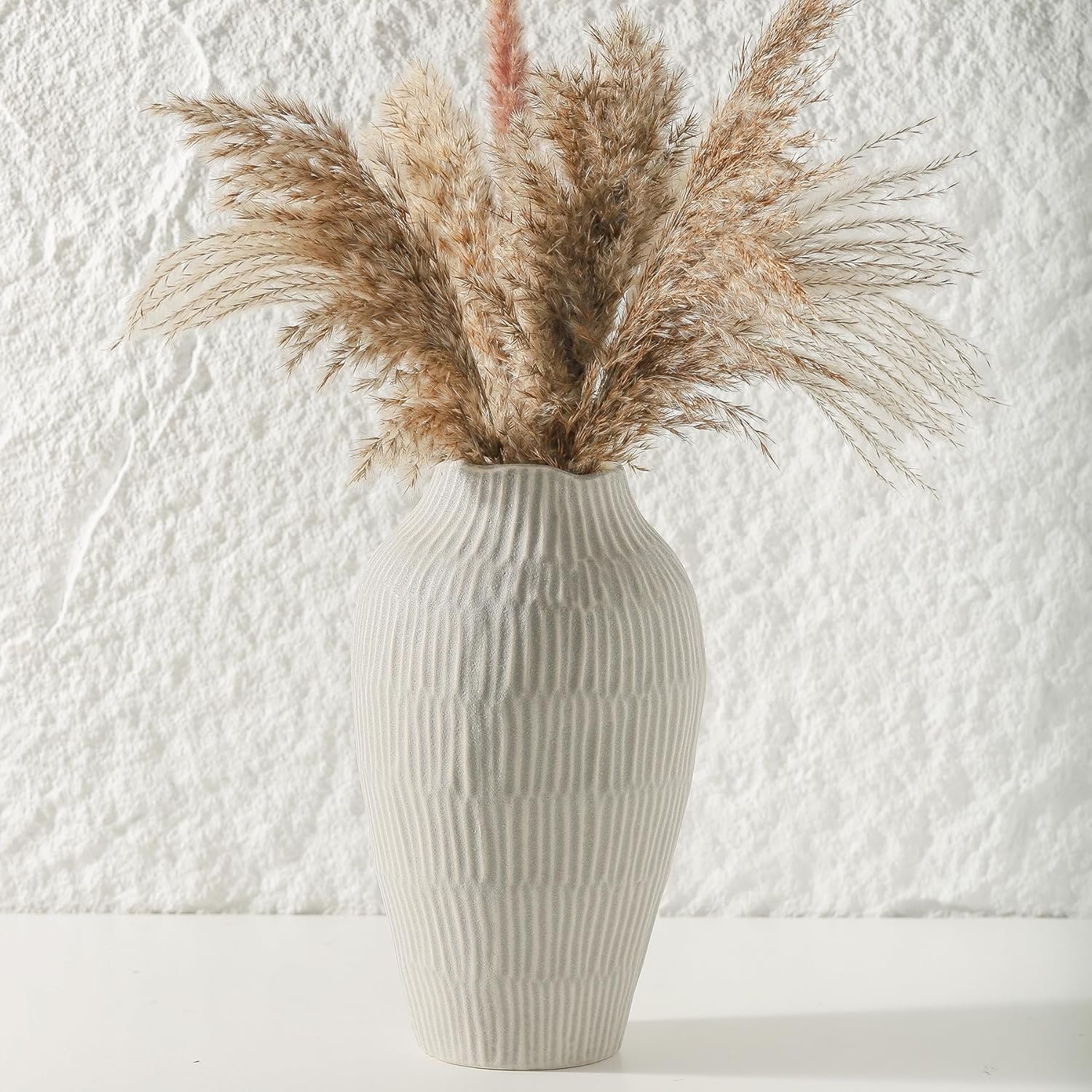 Ceramic Vase for Home Decor,11.6 Inch Flower Vases,Decorative Blue Vase for Pampas Grass,Modern Art Texture Vases for Home Entryway Living Room Dining Table Farmhouse Office Decor(Grey) - Image 2