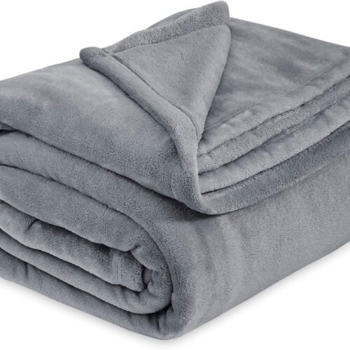 Fleece Bed Blankets Queen Size Grey - Soft Lightweight Plush Fuzzy Cozy Luxury Blanket Microfiber, 90x90 inches