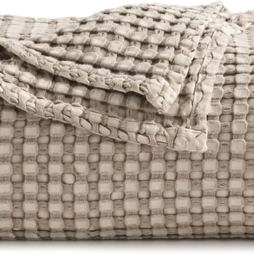 Cooling Cotton Waffle King Size Blanket - Lightweight Breathable Summer Blanket of Rayon Derived from Bamboo for Hot Sleepers, Luxury Throws for Bed, Couch and Sofa, Taupe, 104x90 Inches