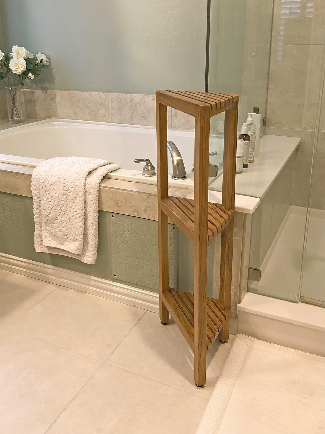 3-Tier Free Standing Corner Shelf, Bathroom Corner Stand, Fully Assembled, TB-134 - Image 2