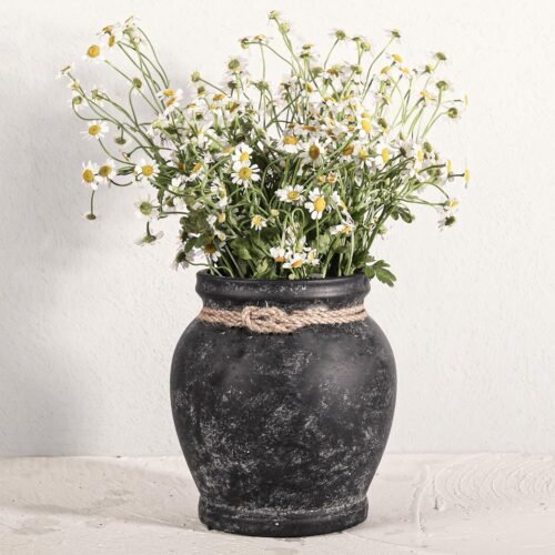 Rustic Black Vase - Farmhouse Ceramic Flower Vases, Vintage Home Decoration Vase, Clay Vase, Vase Centerpiece for Table, Vase for Living Room, Bathroom, Shelf Decor, 6.5 Inch, Black, 1 Pcs