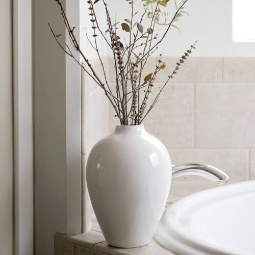 Porcelain Vase - White Ceramic Vase, 10inch Modern Design for Decor, Farmhouse Style, Large Vase for Pampas Grass, Durable, Leak Proof, Versatile