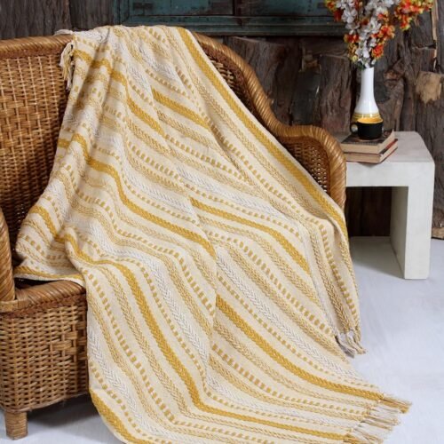 Handwoven Cotton Boho Throw Blanket with Tassels – All Season Throw for Decorative Luxury in Living Room or Bedroom, Soft Cozy Couch Sofa Bed Blanket, 50x60 Inches (Farm Mustard)