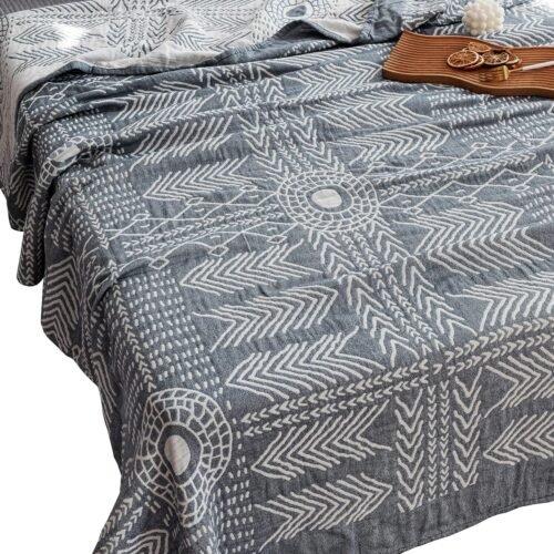 Indian Boho Muslin Lightweight Summer Blanket for Bed Sofa Couch, 100% Combed Cotton 3 Layer Soft Warm Quick Dry Throw Blanket Bed Coverlet Sheet (Boho, Twin 60 in X 80 in
